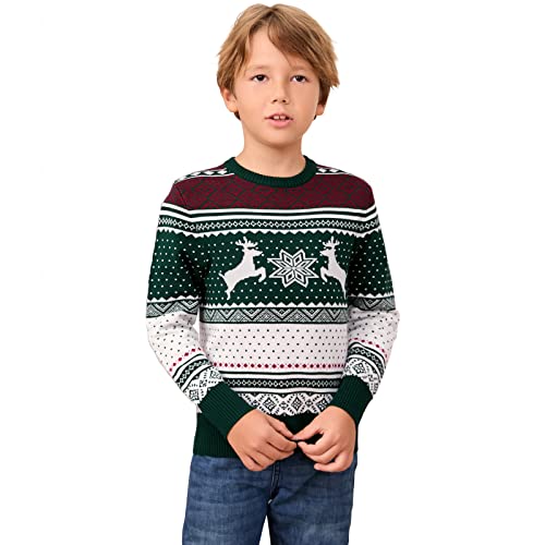 Image of MISSKY Family Christmas Sweater Crew Neck Reindeer Snowflakes Knitted Pullover for Women /Men /Kids