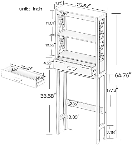 Miniatura 2 de Estante de baño sobre el inodoro con marco en X, organizador de baño con 1 cajón y estantes abiertos, ahorrador de espacio de baño (blanco)