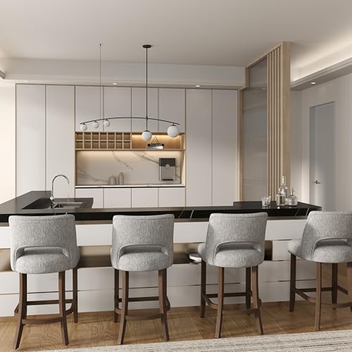 Image of VKNOW Bar Stools Set of 2, 26 inch Upholstered Counter Height Bar Stools,Modern Counter Stools with Wood Legs for Kitchen Island Dining Room Bar,Grey
