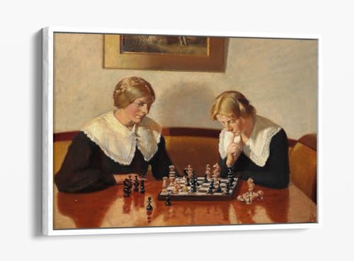 Impression sur toile Helga Ancher échecs cadre blanc tableau salon 76x50 cm
