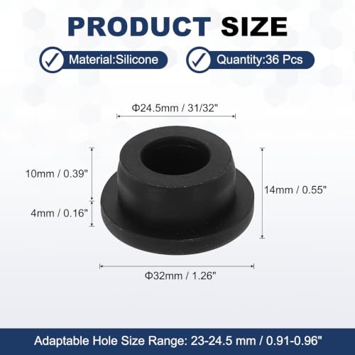 Image of MECCANIXITY 36pcs T-Shaped Silicone Plugs 24.5mm 31 /32 Inch Dia, Black | Snap in Plug Hole Seal Cover Round Rubber Stopper for 23.5-24.5mm Holes Kitchen Rubber Bulkheads Waterproof Sealing