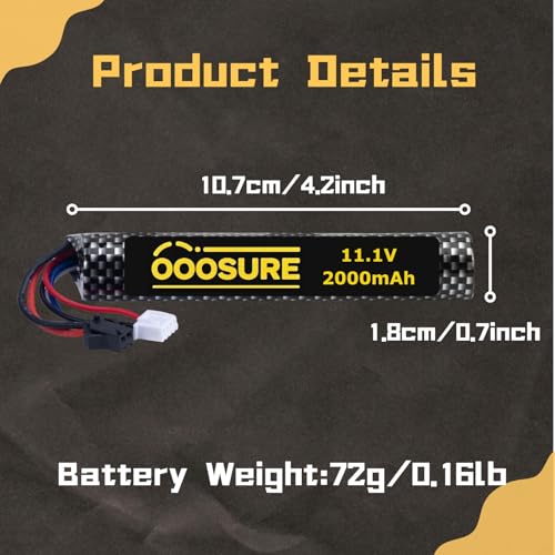 OooSure 2000mah 11.1V 3S Airsoft Battery with SM2P to XT30 / Mini Tamiya Switch Cable for RC Toy - Thumbnail 5
