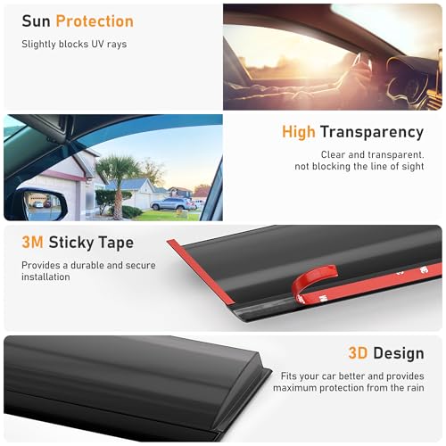 Image of Shatterproof Taped-On Window Deflectors for Toyota Camry 2025 2026 with Black Trim, Rain Guards, Window Visors for Car, Vent Deflector, 4pcs