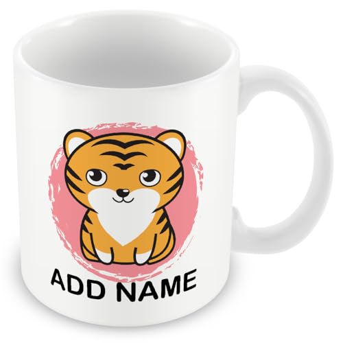 MUGGZ Personalised Tiger Mug – Cute Cartoon Animal Coffee Cup with Custom Name – Colourful Vignette Design – Unique Gift for Tiger Lovers, Kids & Adults – 11oz Ceramic
