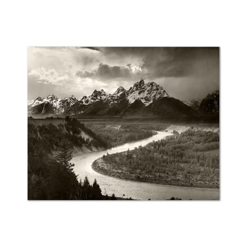 Snake River Overlook Grand Teton Mountain Wall Art 16x20 Unframed Poster Black and White Wyoming Landscape Photography Print for Nature Lovers Hikers Cabin Lodge Office Décor