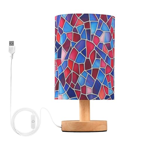 Lámpara de mesa de noche con patrón geométrico rojo y azul miniatura 1