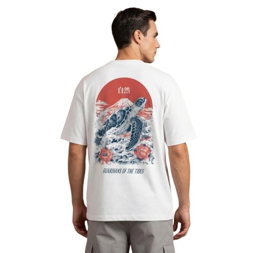 Image of Nobero Men's Oversized Graphic T-Shirt for Men | Soft Cotton | Drop Shoulder Relaxed Fit | Printed Casual Tshirt for Men