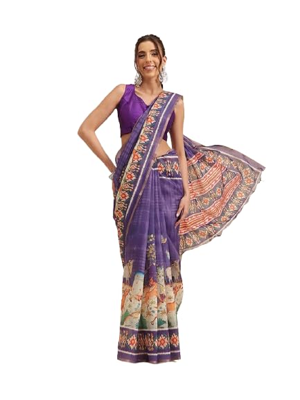 Image of Amazon Brand - Anarva Women's Kalamkari Saree With Blouse Piece