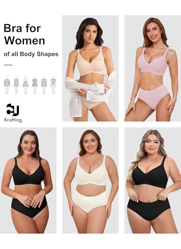 Image of Xcutting Bra for Women Wireless No Underwire Seamless Full Coverage Deep V Bralettes Everyday Comfortable Soft