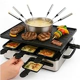 Raclette Fondue Set 8 Personen Set - mit Topf & Grillplatte - inkl. Pfännchen & Schaber (Fondue Set)