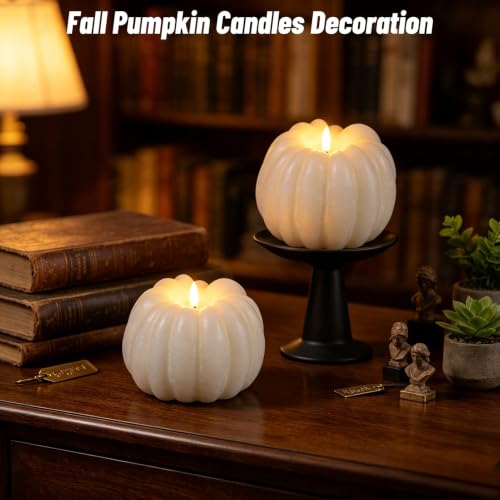 Image of Wondise Fall Decorations Real Wax Pumpkin Candles with Remote Timer