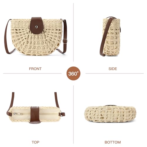 Bolso tejido de paja para mujer, tipo cruzado y tote miniatura 6