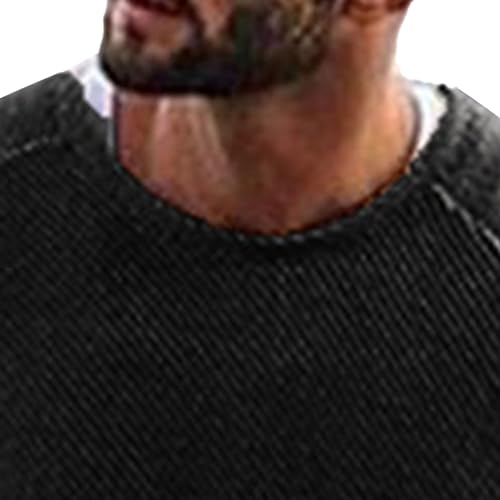 Mens Long Sleeve Basic Knit Pullover Solid Color Waffle Male Knits Sweater Round Neck Casual Knitted Sweaters2