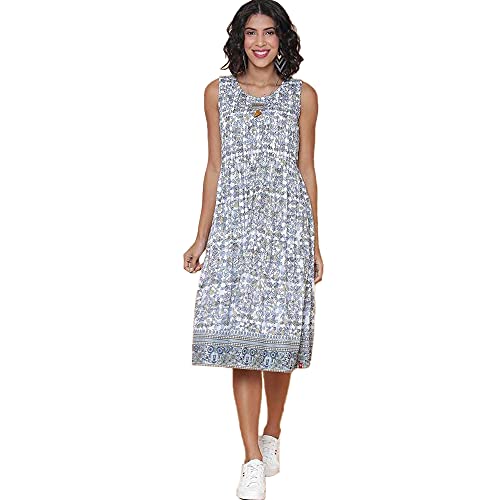 Image of BIBA Printed Round Neck A-Line Womens Kurta (BLUEPOT16605A-P)