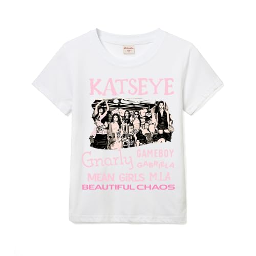 Girls KATSEYE Tee Kids 100% Cotton T-Shirt Tops for 3-13 Years (White,9 Years)