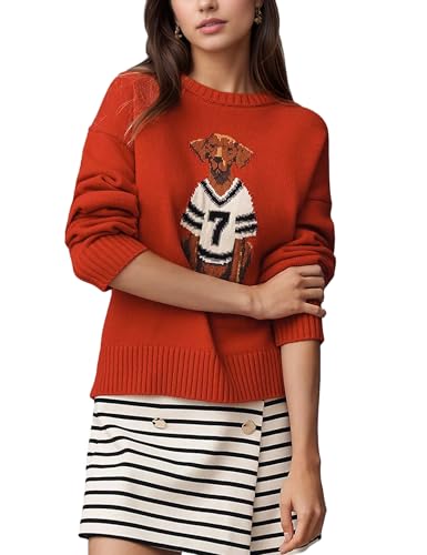 MISSACTIVER Dog Print Fall Sweaters for Women Long Sleeve Casual Crew Neck Graphic Pullover Knit Tops Trendy Outfits 2025