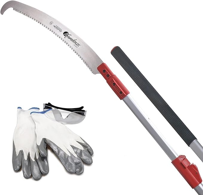KAMIKAZE Serrucho Telescópico 330-BH de 3 m para Podar en Altura. Diseño Ultra Ligero. Sierra Extensible de Podar Manual con Mango Ergonómico. (3 metros + Gancho Superior)