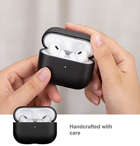 Lopie Airpods Pro 2 Case Cover (Not For Airpods Pro 1St Gen), Handmade Airpods Pro 2Nd Generation Case Protective Cover, Carbon Fiber Style Vegan Leather Case For Men / Women - Black #TOP3