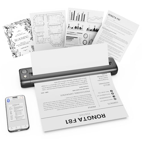 Rongta Portable Printers Wireless for Travel, Bluetooth Mobile Printer, Thermal Inkless Printer for School/Office/Home Use, Compatible with Android,iOS & Laptop (Gray)