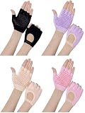 Fourluoo 4/12 Pairs Pilates Gloves with Grips for Women Non Slip Cotton Fingerless Silicone Yoga Gloves for Gym Exercise Weight Training Mitten Fits Women Men(Pink, Purple, Beige, Black,4 Pcs)