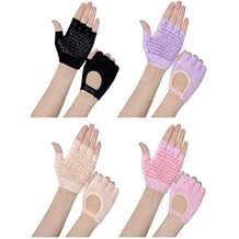 Fourluoo 4 Pairs Pilates Gloves with Grips for Women Non Slip Cotton Fingerless Silicone Yoga Gloves for Gym Exercise Workout Weight Training Mitten Fits Women Men