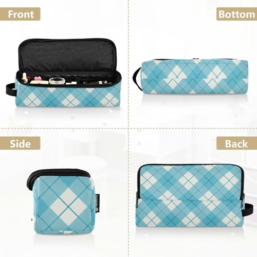 Bolsa de viaje para herramientas de cabello a cuadros blancos y azules para mujeres, con tapete resistente al calor con cremallera, organizador para planchas, rizadores y secadores miniatura 5