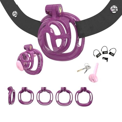 Resin-Embedded Men'sTraining Cage in Multiple Designs, Featuring a Black Elastic Waistband and 4 Adjustable Rings-USLZ62 (Purple, M1)
