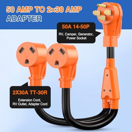 Image of Nilight 50 Amp to 30 Amp RV Y Splitter Adapter Cord 50A Male Plug to Two 30A Female Outlet NEMA 14-50P TT-30R Pure Copper STW 10 AWG Heavy Duty Cable for RV Camper Generator