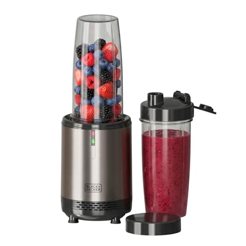 Black+Decker- Batidora de vaso individual | 1000W | 700ml | 2 Vasos Portátiles de Tritán | Cuchillas Inox 304 | Pica Hielo | Apta para Lavavajillas | Base Antideslizante | Acabados Antihuellas
