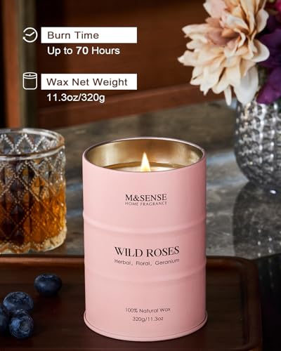 M&Sense Wild Rose Natural Scented Candle, 70 Hours Long Lasting Soy Candles 11.3Oz, Stress Relief Luxury Aromatherapy Candles For Women, Romantic Candle Gifts Valentines Day Gifts thumb #3