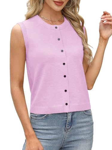 COCCKO Womens Sweater Vest Sleeveless Cardigan Button Up Crew Neck Summer Lightweight Knit Tank Top — view 3