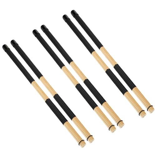 3Pairs Wood Brush Drum Sticks, 16inch 19 Bundle Rods Drumsticks Drum Brushes Sticks Rod Drumsticks Music Instrument Accessory for Jazz, Folk, Small Venue and Acoustic Performance (Black)