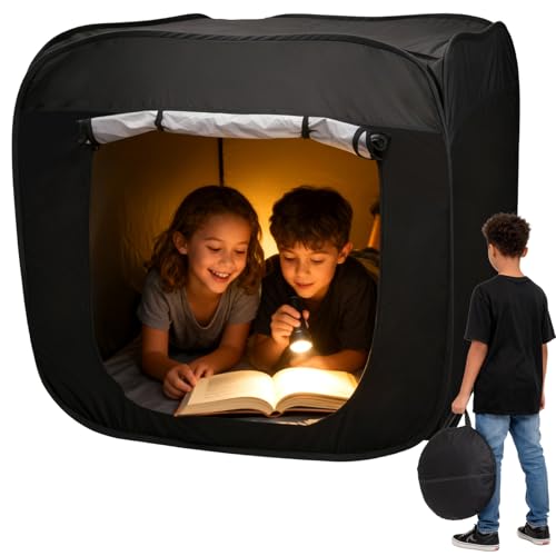 Sensory Tent for Kids with Autism ADHD SPD, Pop Up Extra Big 47x47 in Black Out Calming Hideout Den, ortable Autistic Sensory Room Play Tent