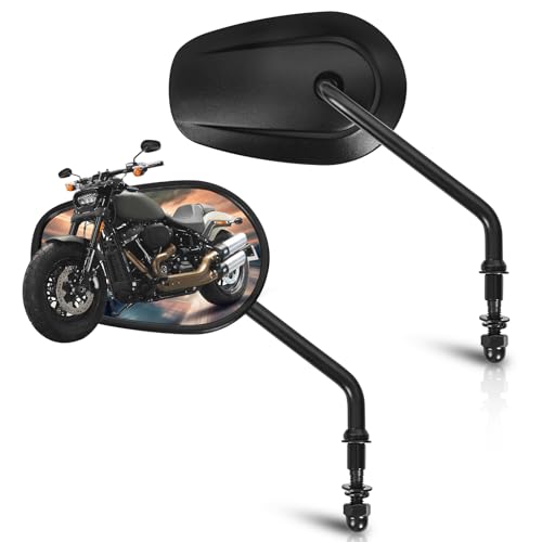 Motorcycle Mirrors, Long Stem Black Handlebar Side Mirrors Compatible with Harley Sportster Road King Street Electra Glide Dyna Softail Road Glide 1982-2025(Black)