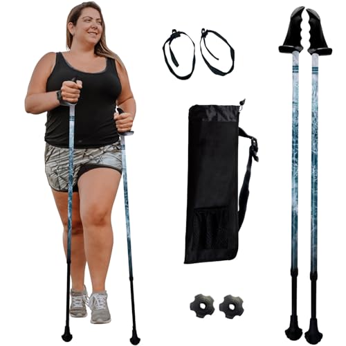 York Nordic Big and Tall Motivator Walking Poles for Balance and Rehab - 2 Pieces - Strong Push Button Locks, Detachable Rubber Feet, Travel Bag - for Heights 4' up to 7' feet and Weights up to 500lbs