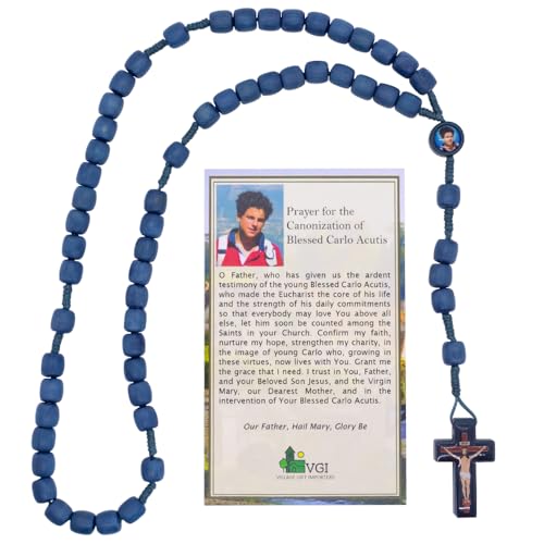 Blessed Carlo Acutis Rosary | Blue Wooden Beads | Prayer Card Gift Set for the Canonization of Blessed Carlo | First Millennial Saint | Patron of the Internet2