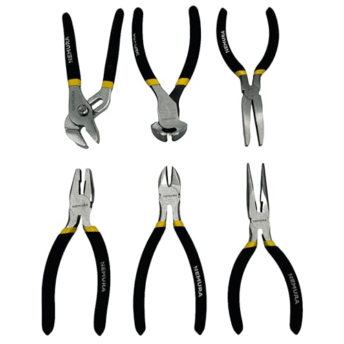 Nemura Coffret pince de 6 pcs - Multiprise, Bec Long, Combinée, Coupante, Bec Plat et Diagonale - Produits en Chrome Vanadium - Outils bricolage - Qualité professionnelle - Marque Française