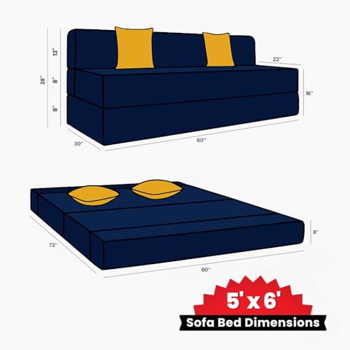 Image of CELLBELL Comfy Sofa Cum Bed 5x6 Feet | Foldable Dual Use Couch Bed with Soft Cushions, Washable Fabric Cover & Sturdy Frame | Space Saving Modern Design for Living Room, Bedroom Guest Use (Navy Blue)