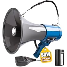 MyMealivos 50W Bluetooth Megaphone with Rechargeable Battery-Professional Bullhorn with Siren&240s Recording Supports USB/SD/3.5mm Aux-1600ft Range for Sports Police Emergency Outdoor Activities