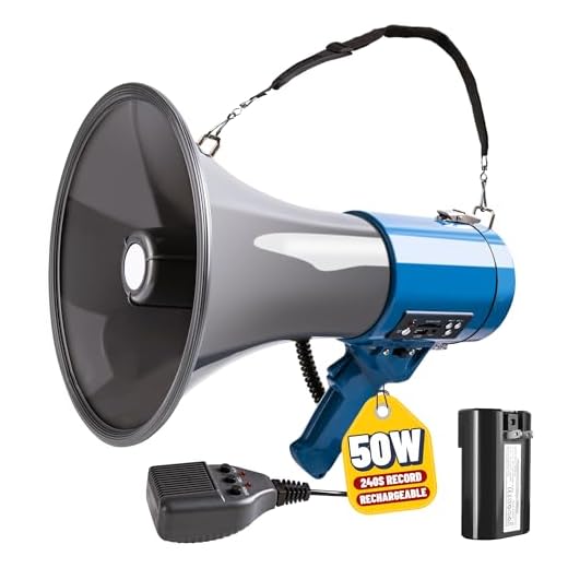 MyMealivos Megaphone with Siren Bullhorn 50 Watt - Bullhorn Speaker with Detachable Mic, Portable Lightweight Strap & 3.5mm Aux Input - Professional Outdoor Voice for Police & Cheerleading (Dark Blue)