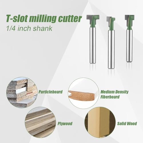 3pcs Keyhole Router Bits Set, 1/4 Inch Shank T Slot Cutter Set Router Bits, Blade Diameter 5/16", 3/8", and 1/2", Cutting Woodworking T Track Slotting Cutter for Wood Hex Bolt Milling Cutter Home DIY - Image 7