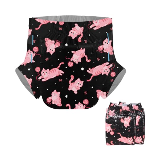 CutiePlusU Pañales desechables para adultos, 2 unidades, braguita de incontinencia con solapas para hombre y mujer, gran capacidad de absorción - Gatito (Talla L 37'-47')