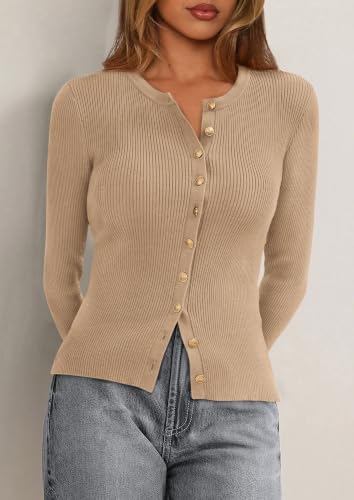 PRETTYGARDEN Women's Fall Lightweight Cardigan Sweaters,Light Khaki,L — view 4