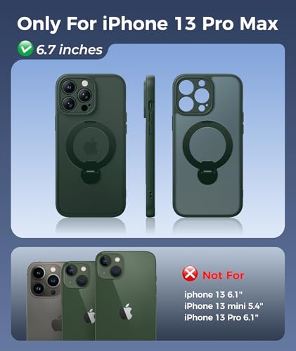 Image of FNTCASE for iPhone 13 Pro-Max Case: [360 Spin Magnetic Stand] [Compatible with Magsafe] [Screen Protector] Translucent Matte Military Grade Shockproof Full Camera Protective Phone Cover - Green