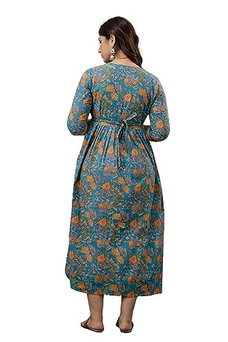 Image of The Moon Star Women's Cotton Floral Printed Anarkali Maternity Feeding Kurti | Breastfeeding Dress for Mothers | Zipper Feeding Kurti, Nursing Kurti, Comfortable and Trendy Maternity Wear