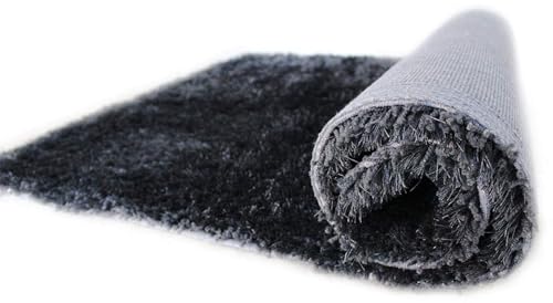 Image of Plain Fur Rugs for Hall and Drawing Room 7x10 Ft Modern Home Decor Handwoven Extra Comfy Premium Shag Black Color