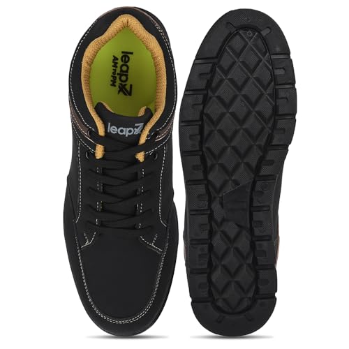 Image of Liberty Leap7x FRINKS-1E Casual Lacing Sneakers for Men - Black & Camel | Suitable for Travel, College, Office | Comfortable Lace-Up Casual Shoes | Lightweight Stylish Fashion Footwear for Gents