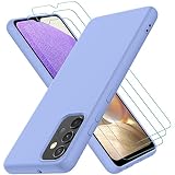 Oureidoo Coque pour Samsung Galaxy A32 4G, avec 3 Verre trempé Protection écran, Housse Silicone Liquide, Fin et Léger, Étui de Protection Contre Les Chocs et Les Chutes, Violet Lavende