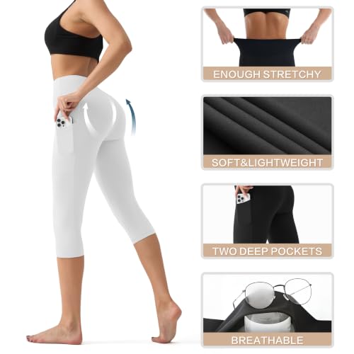 Image of YUDSUD High Waisted Leggings for Women with Pockets - Tummy Control Capris Yoga Pants for Workout Running Athletic Cycling