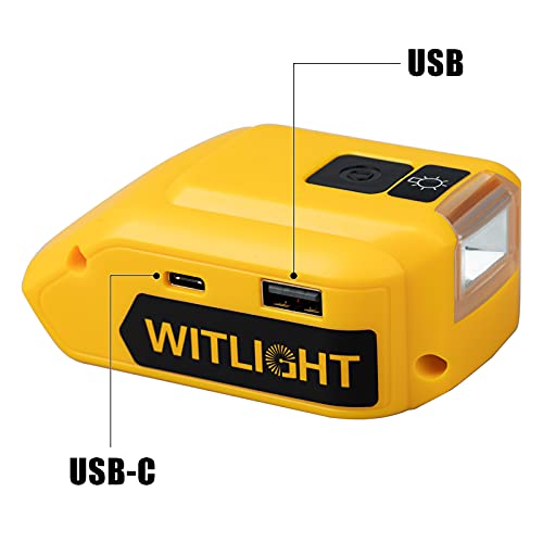 Battery Adapter for DeWALT 20V Battery USB Charger with USB C & DC Port & LED Work Light - DCB090 Power Source Charger for DeWALT 18V 20V MAX xr Lithium Battery DCB202 DCB203 (Tool ONLY) - Thumbnail 2